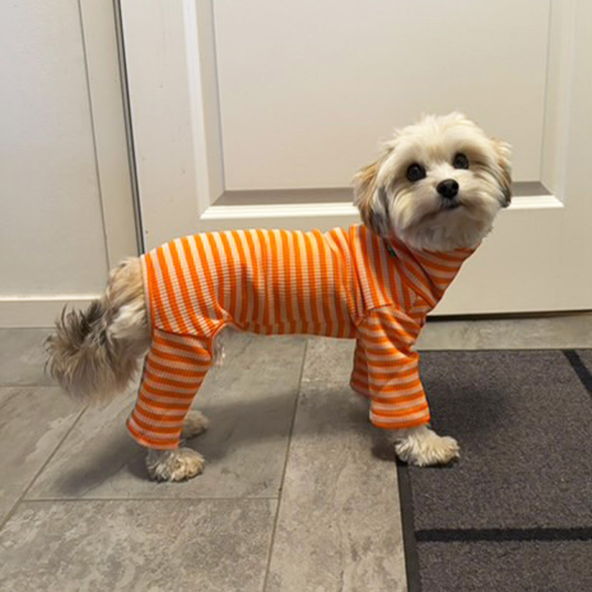 Overall i Ribbad Bomull, Randig (Orange/Aprikos), S