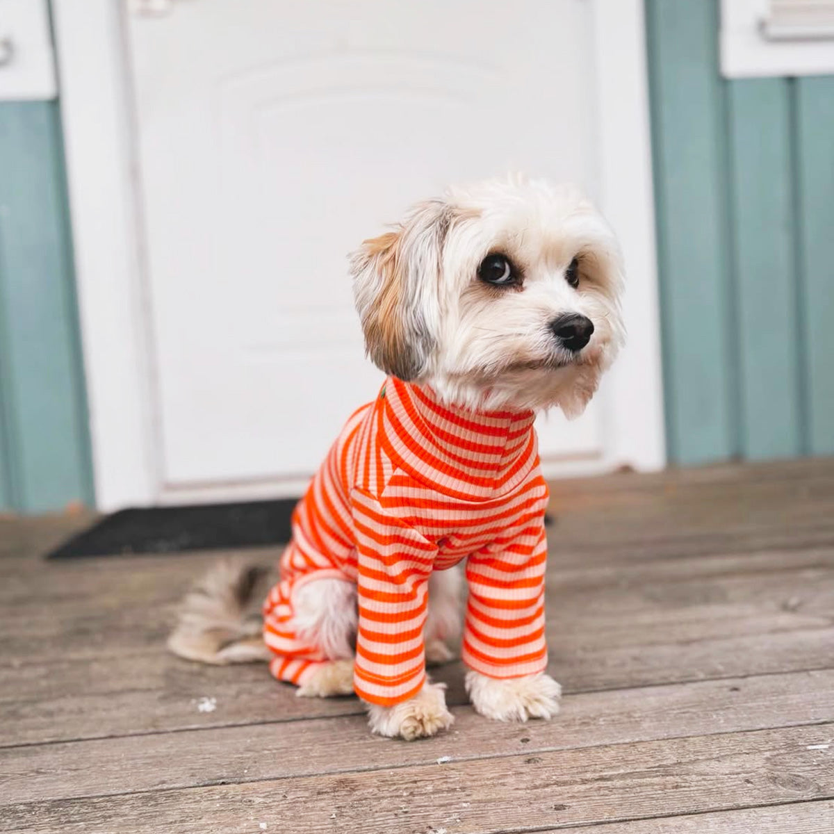 Overall i Ribbad Bomull, Randig (Orange/Aprikos), S